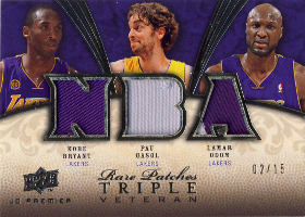 2008-09 Upper Deck Premier Rare Patch Triple #RPTBOG Kobe Bryant / Pau Gasol / Lamar Odom 02/15
